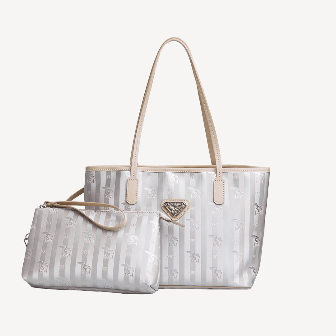 GENF | Shopper Mollerus metallic silber/pearl weiss - frontal