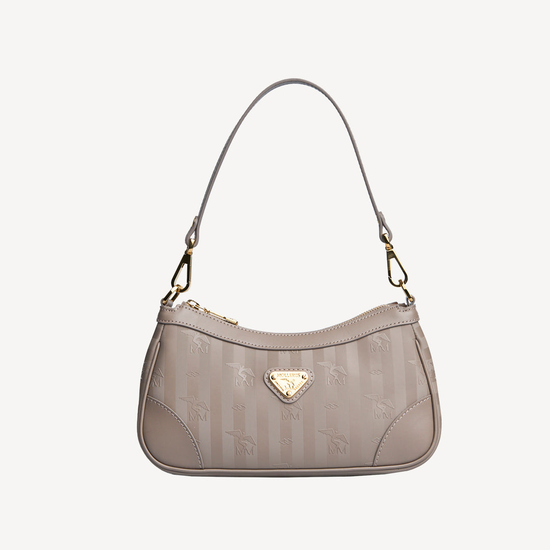 MOIRY | Schultertasche Mollerus taupe grau/gold - frontal