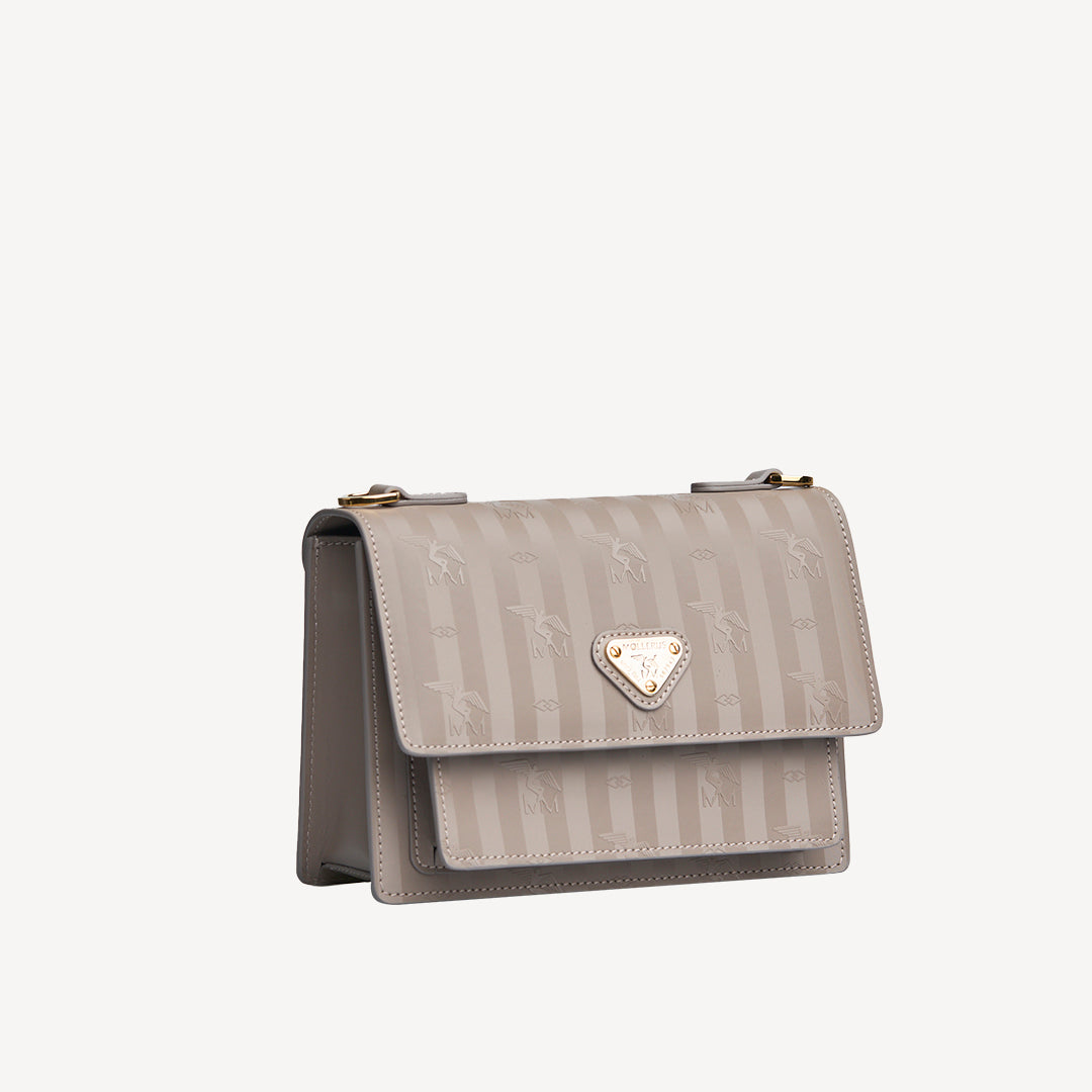 URSY | Umhängetasche Mollerus taupe grau/gold - seitlich