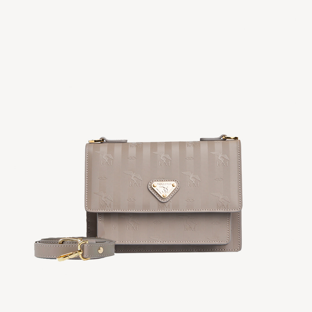 URSY | Umhängetasche Mollerus taupe grau/gold - frontal