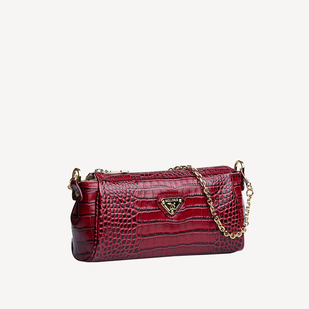 ANDEER | Clutch Mollerus Croco antique rot/gold - seitlich