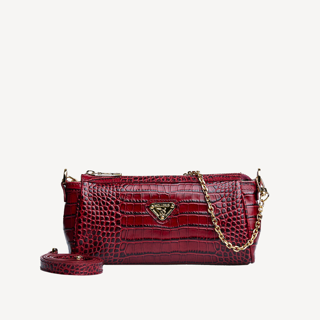 ANDEER | Clutch Mollerus Croco antique rot/gold - frontal