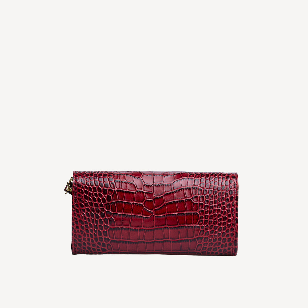 FRESENS | Clutch Croco antique rot/gold  - von hinten