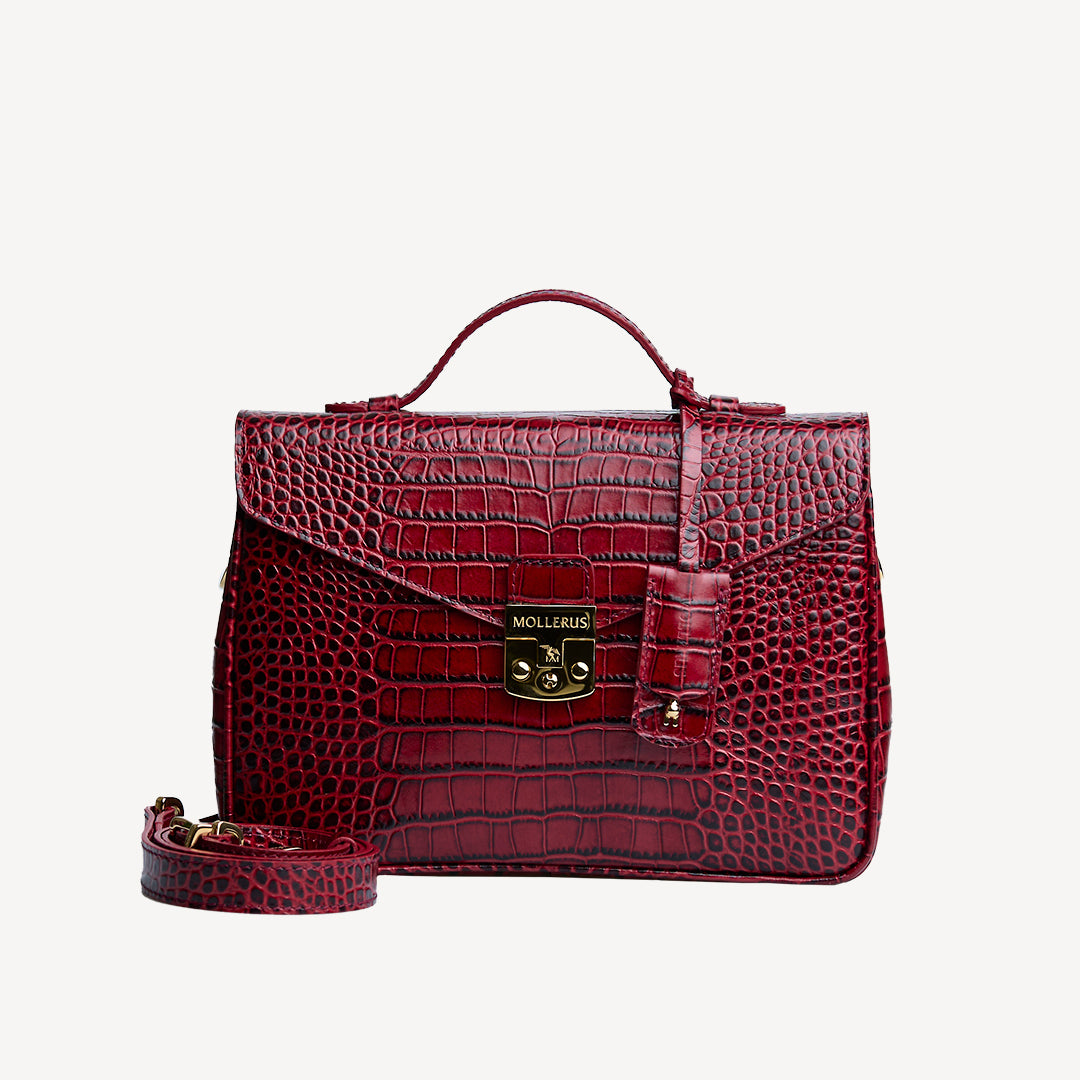 MARLY | Umhängetasche Mollerus Croco antique rot/gold - frontal