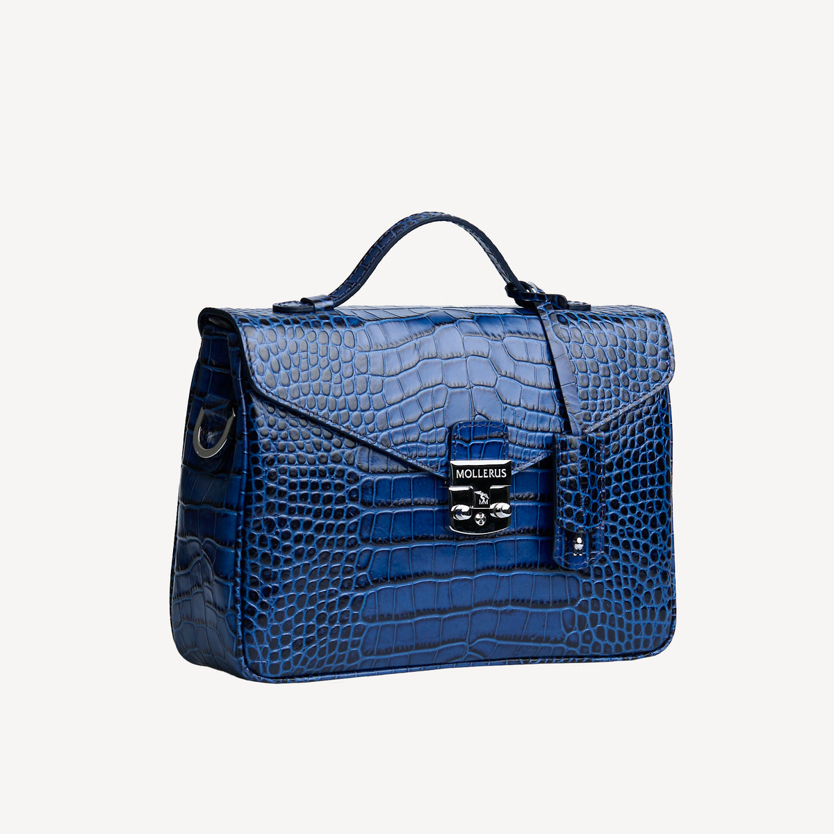 MARLY | Umhängetasche Mollerus Croco sapphire blau/silber - seitlich