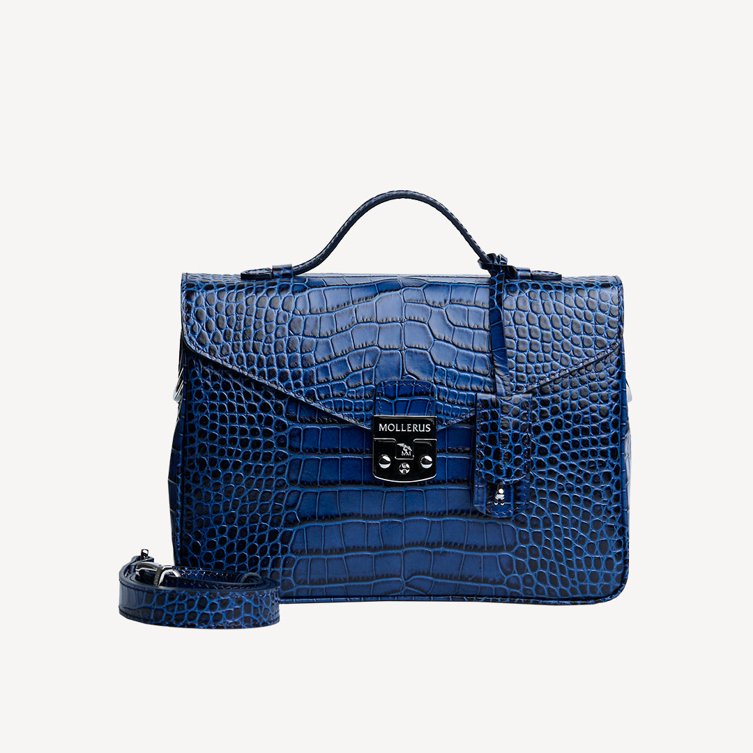 MARLY | Umhängetasche Mollerus Croco sapphire blau/silber - frontal