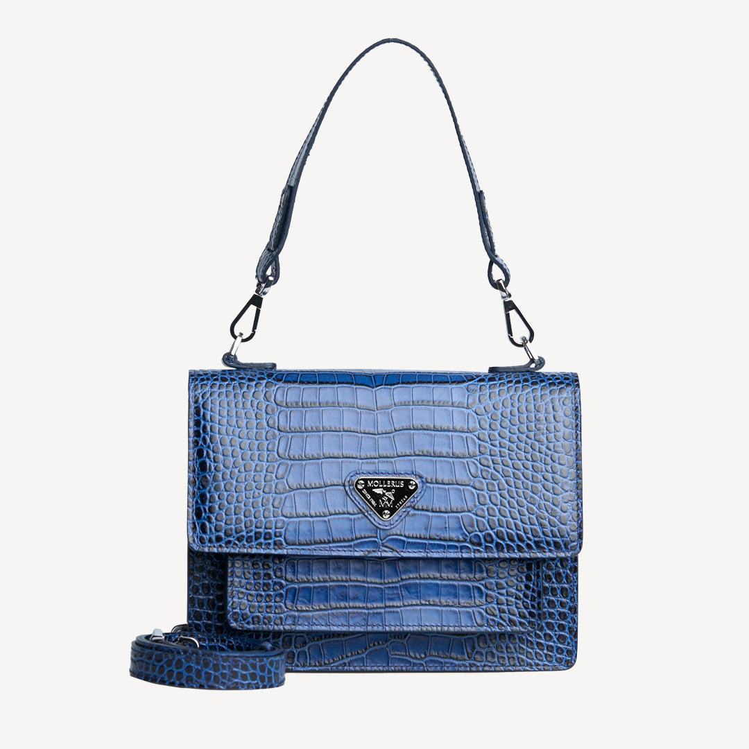 FEY | Schultertasche Mollerus Croco sapphire blau/silber - frontal