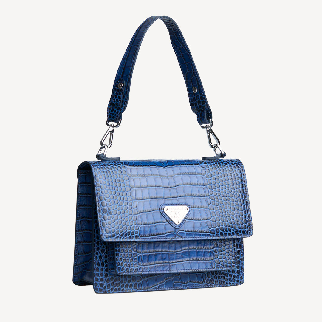 FEY | Schultertasche Mollerus Croco sapphire blau/silber - seitlich