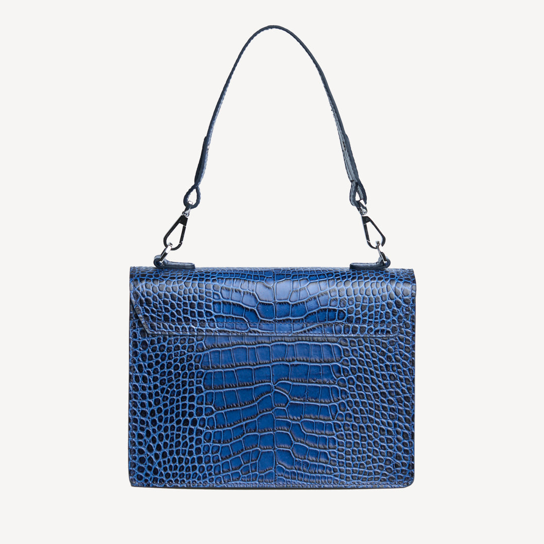FEY | Schultertasche Mollerus Croco sapphire blau/silber - von hinten
