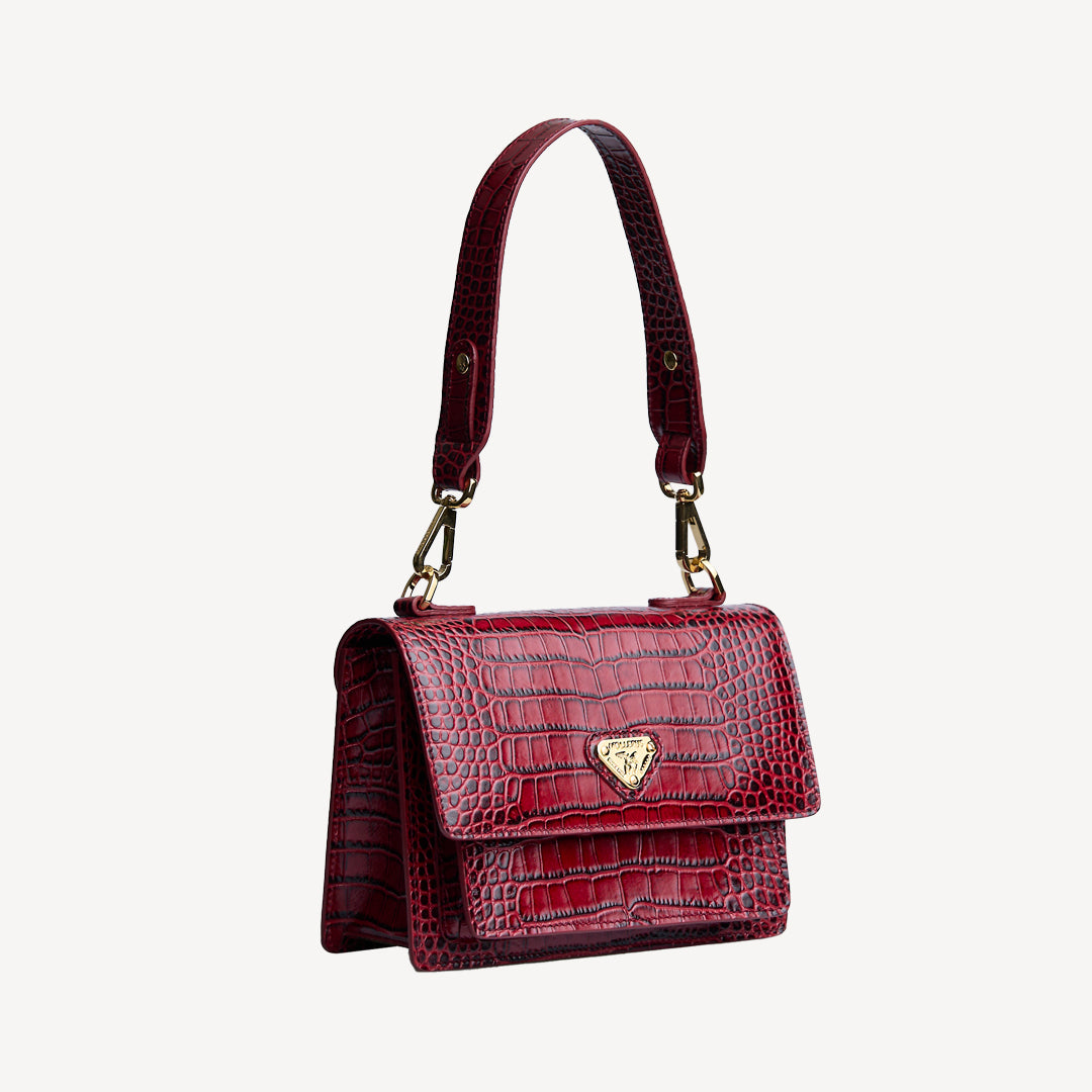 URSY | Umhängetasche Mollerus croco antique rot/gold - seitlich