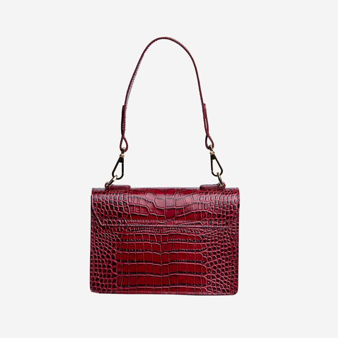 URSY | Umhängetasche Mollerus croco antique rot/gold  - von hinten