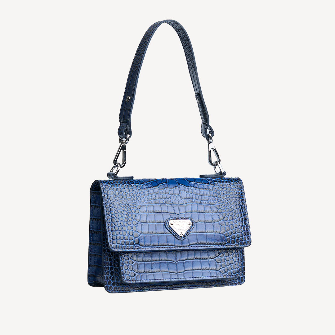 URSY | Umhängetasche Mollerus croco sapphire blau/silber - seitlich