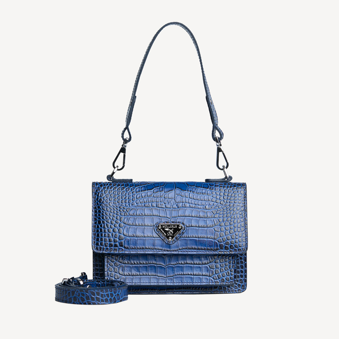 URSY | Umhängetasche Mollerus croco sapphire blau/silber - frontal