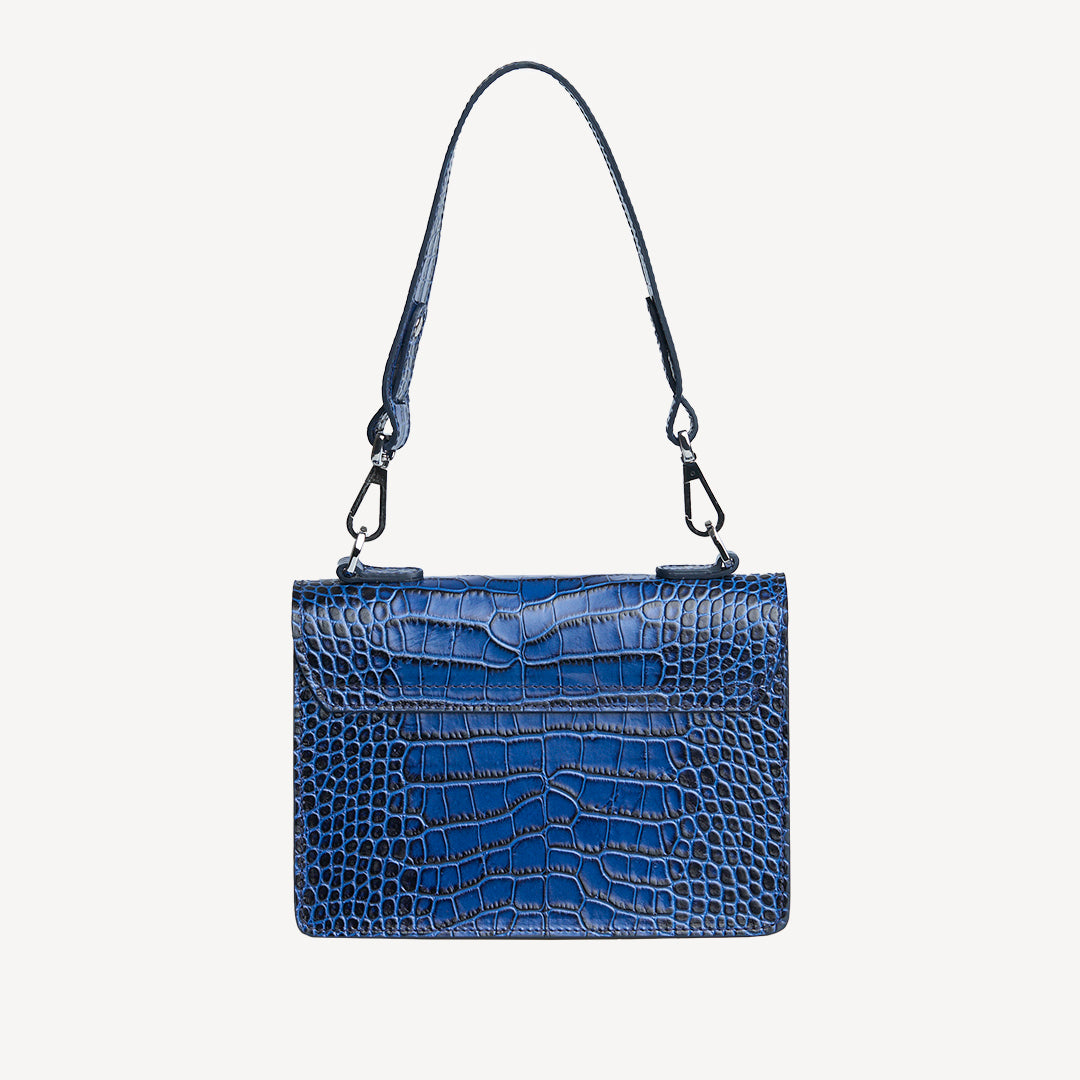URSY | Umhängetasche Mollerus croco sapphire blau/silber - von hinten