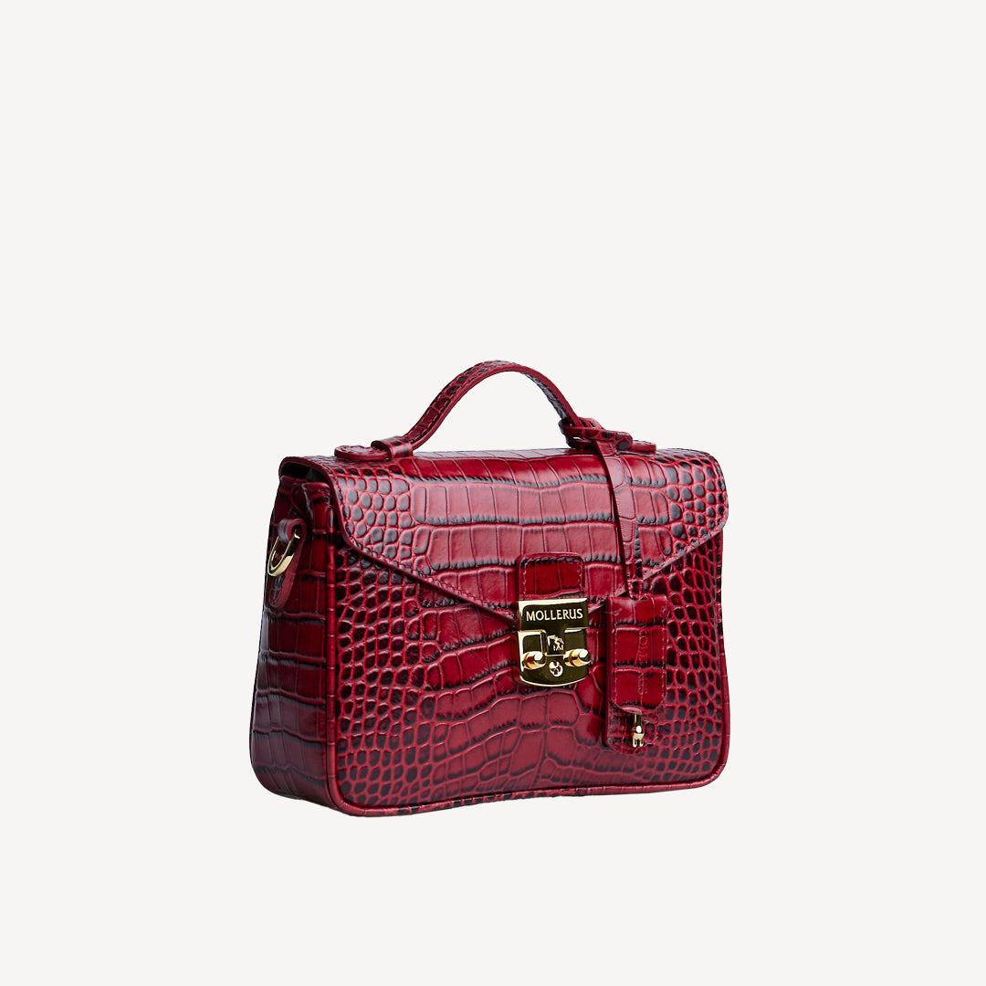 MEYRIN | Umhängetasche Mollerus croco antique rot/gold - seitlich