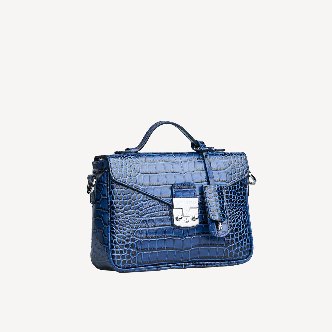 MEYRIN | Umhängetasche croco sapphire blau/silber - seitlich