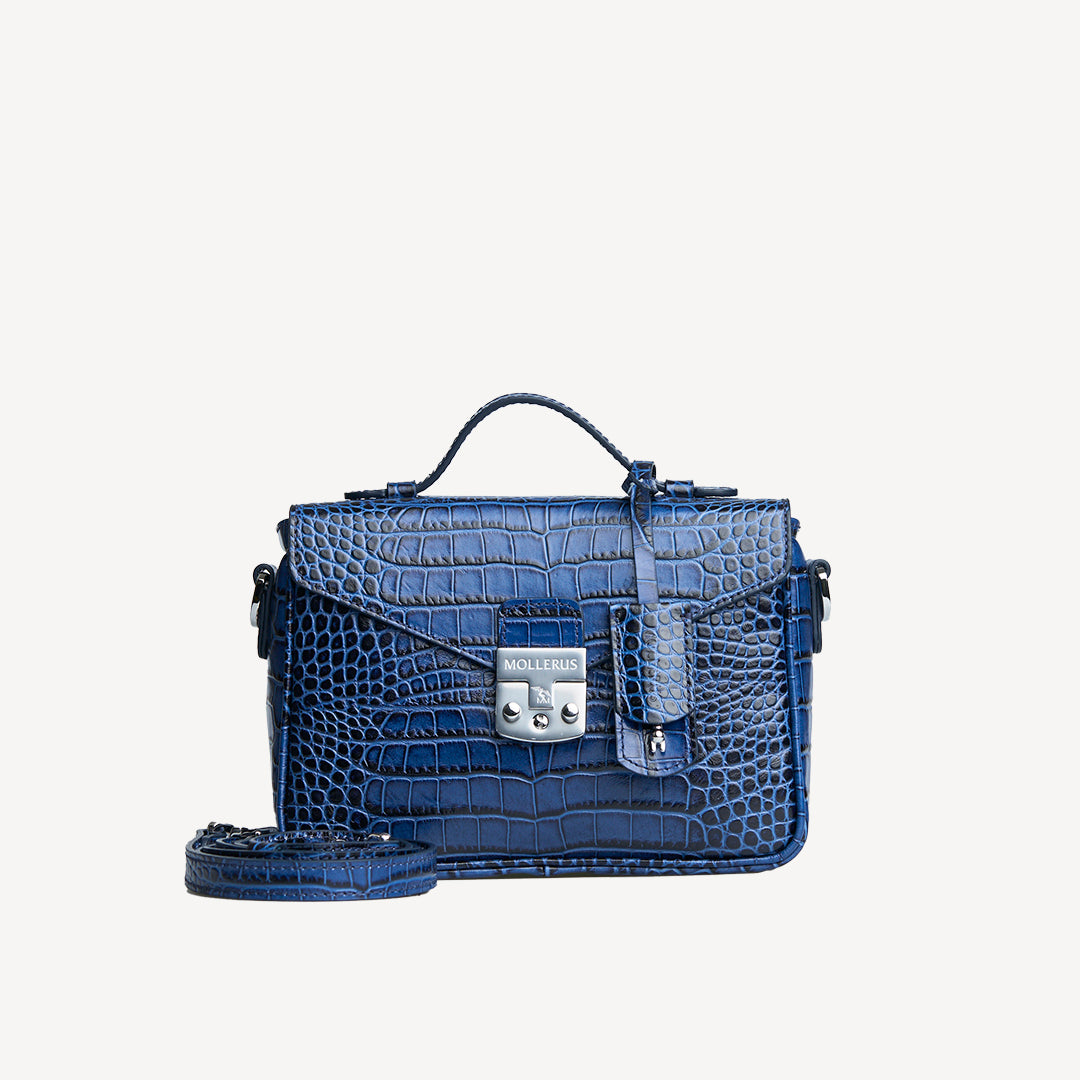 MEYRIN | Umhängetasche croco sapphire blau/silber - frontal
