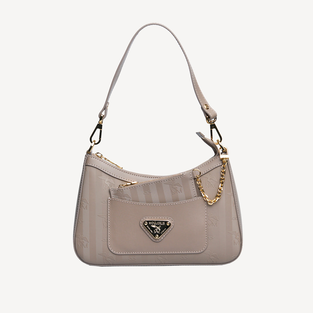 CASTIEL | Schultertasche taupe grau/gold - FRONTAL