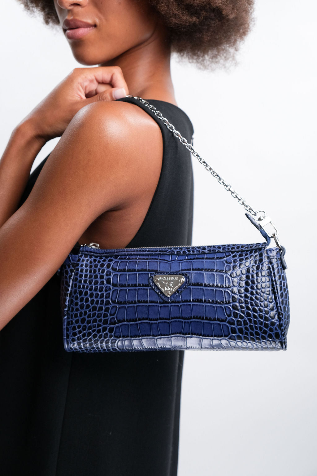 ANDEER | Clutch Mollerus Croco sapphire blau/silber