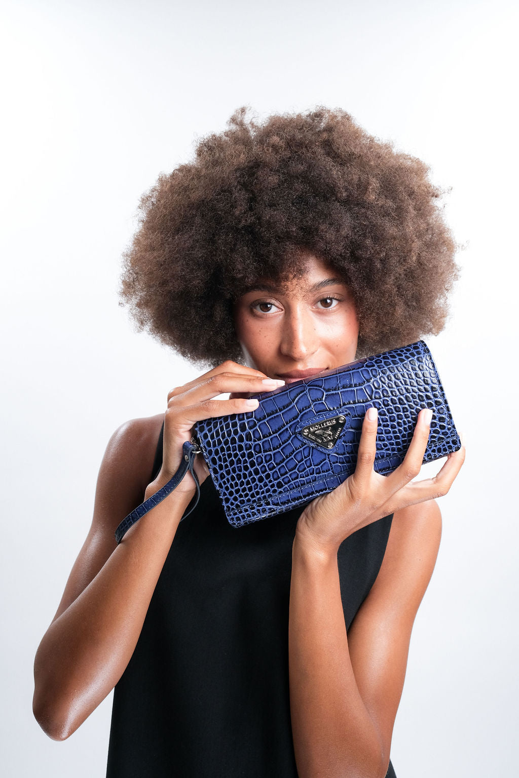 FRESENS | Clutch Mollerus Croco sapphire blau/silber - frontal