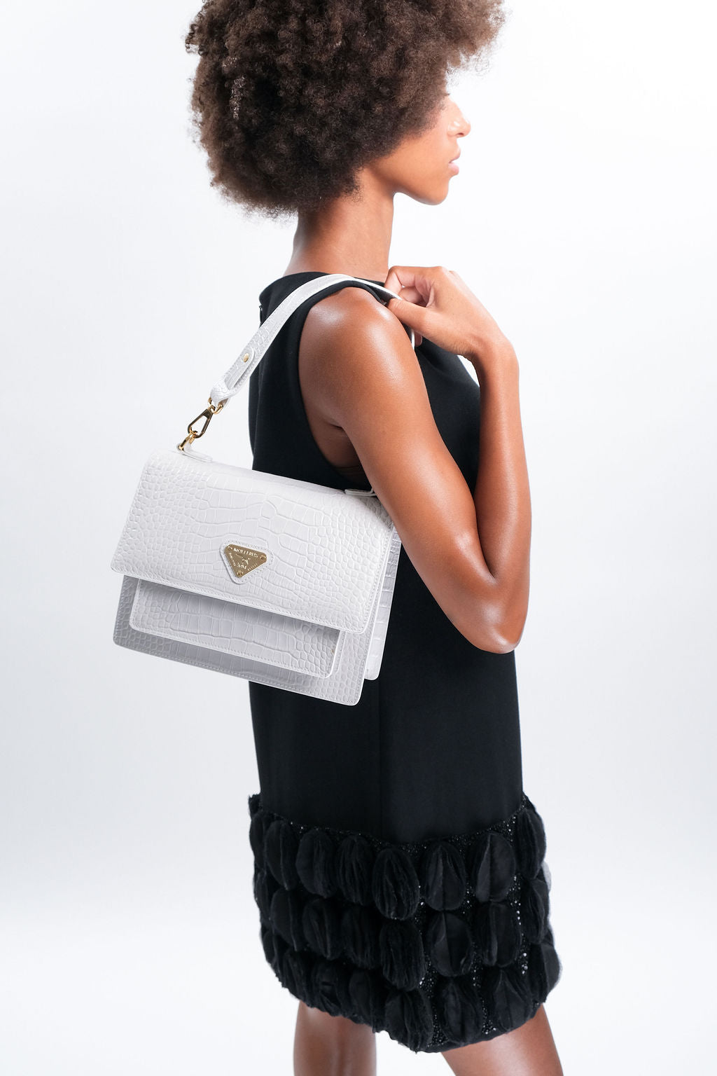 URSY | Shoulder bag Mollerus Croco snow white/gold