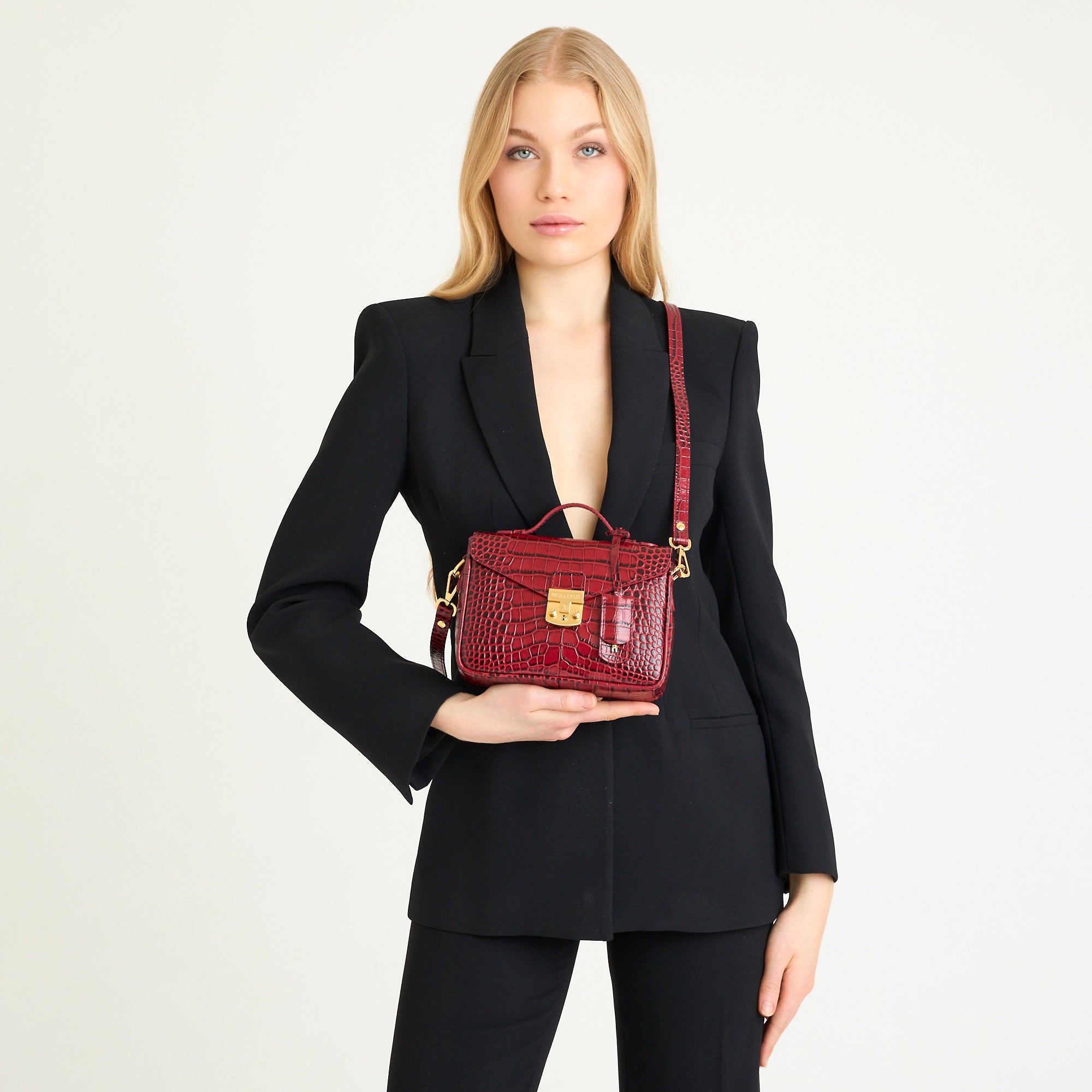 MEYRIN | Umhängetasche Mollerus croco antique rot/gold - frontal
