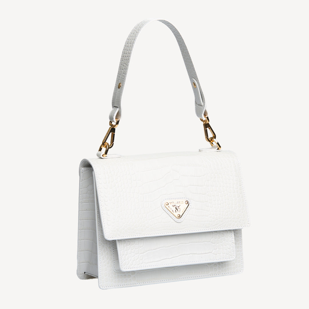 FEY | Schultertasche Mollerus Croco snow weiss/gold