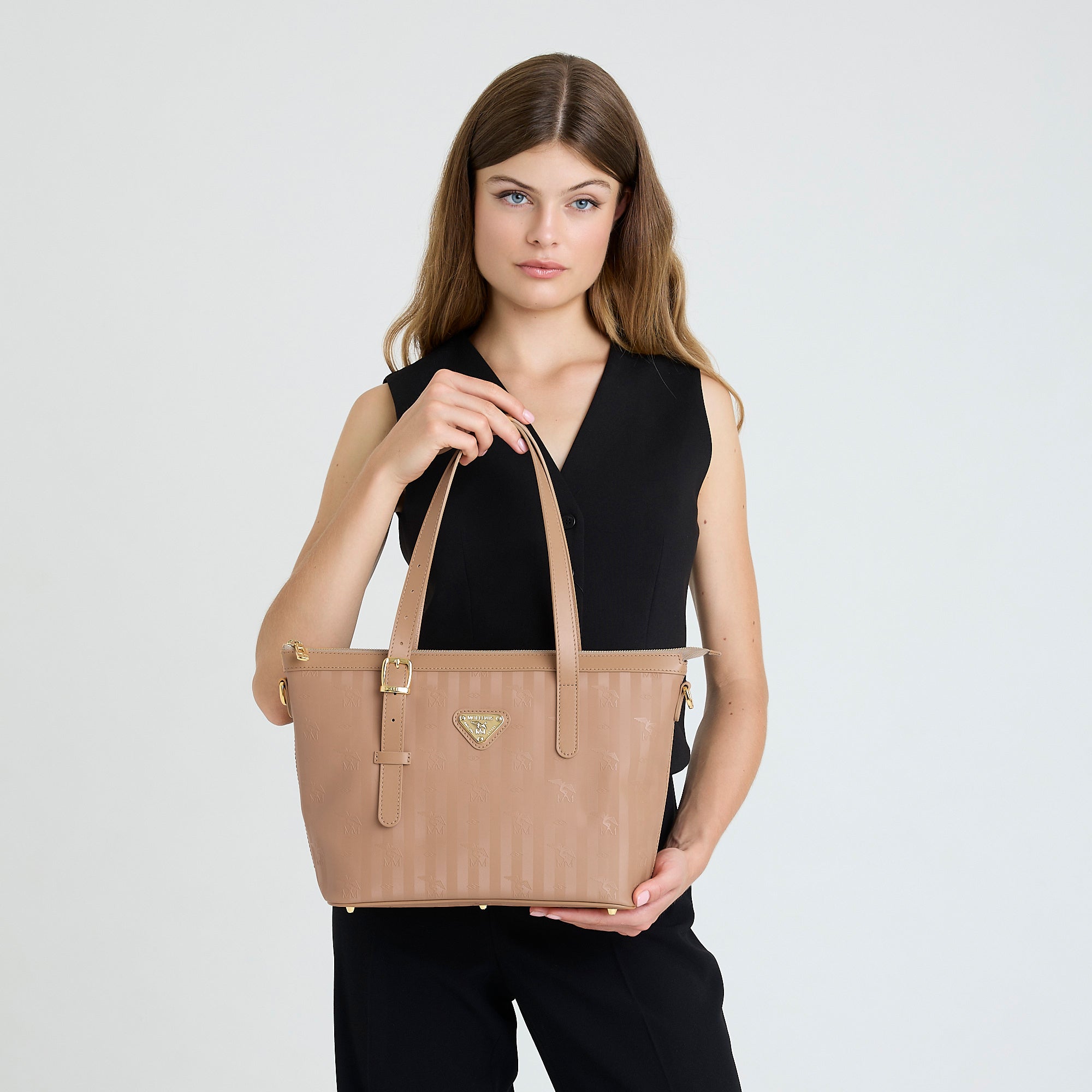 VALLON | Shopper with zipper Mollerus cappuccino beige/gold