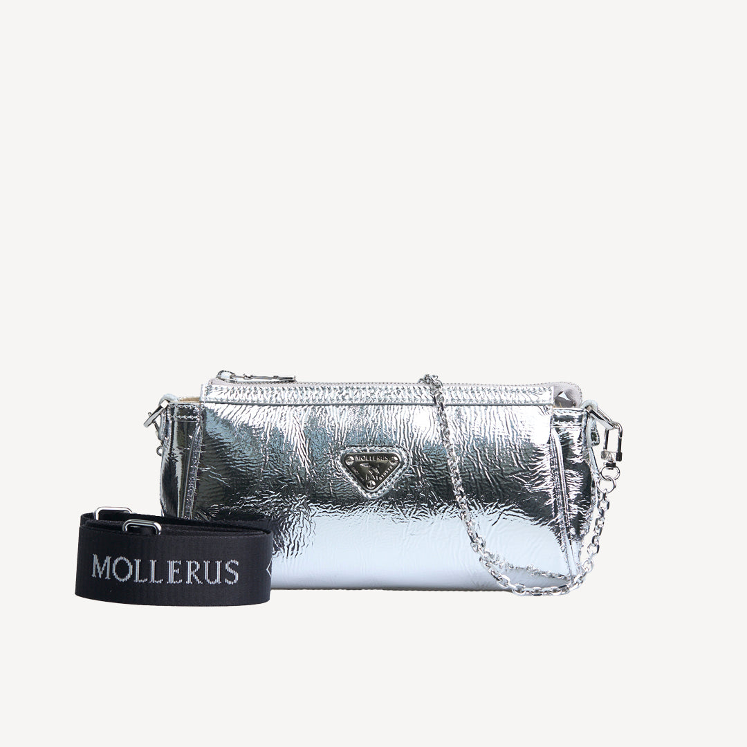 ANDEER | Handtasche Mollerus Glanzleder silber/silber - frontal
$