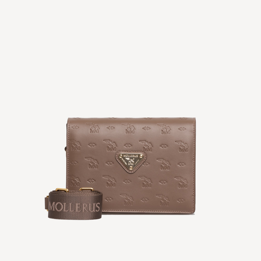 MELIDE | Umhängetasche Stampato boho braun/gold - frontal
