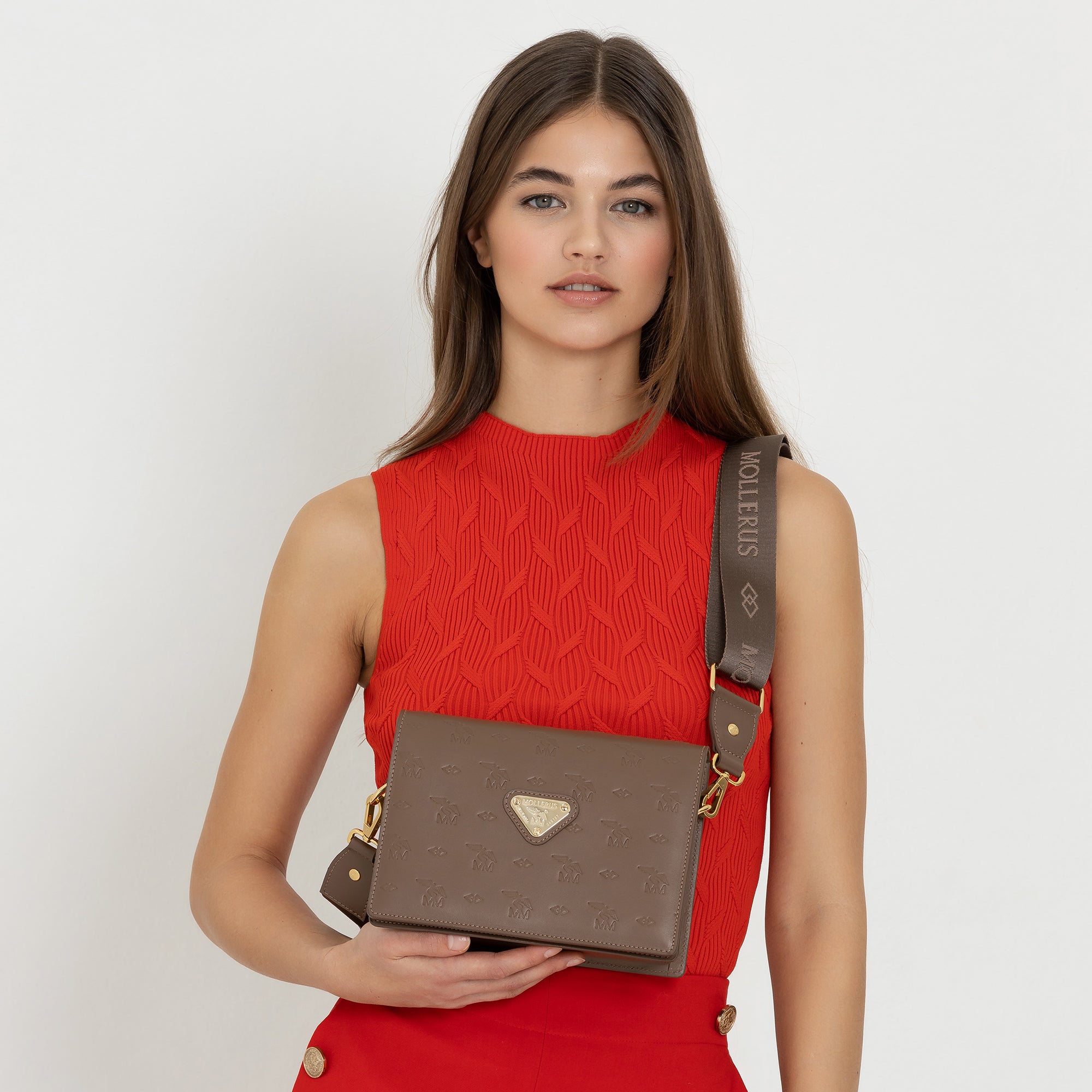 MELIDE | Umhängetasche Stampato boho braun/gold - frontal