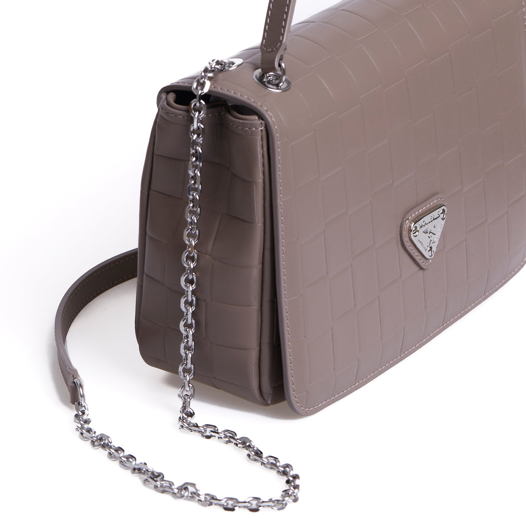 BIASCA | shoulder bag woven embossing taupe gray / silver