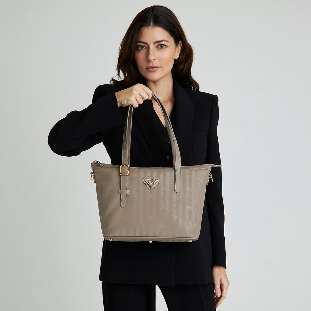 VALLON | Shopper taupe grau/gold - FRONTAL