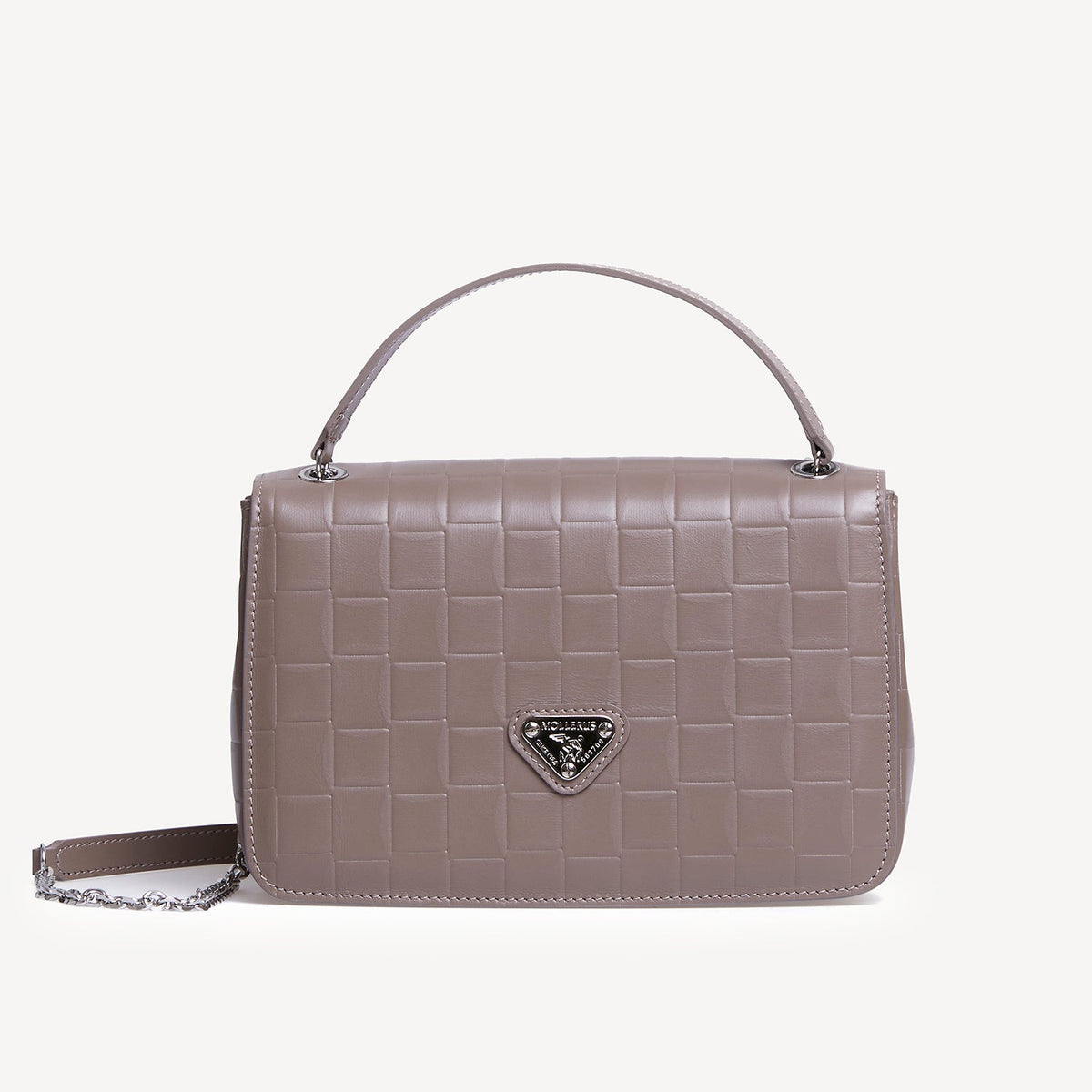 BIASCA | shoulder bag woven embossing taupe gray / silver